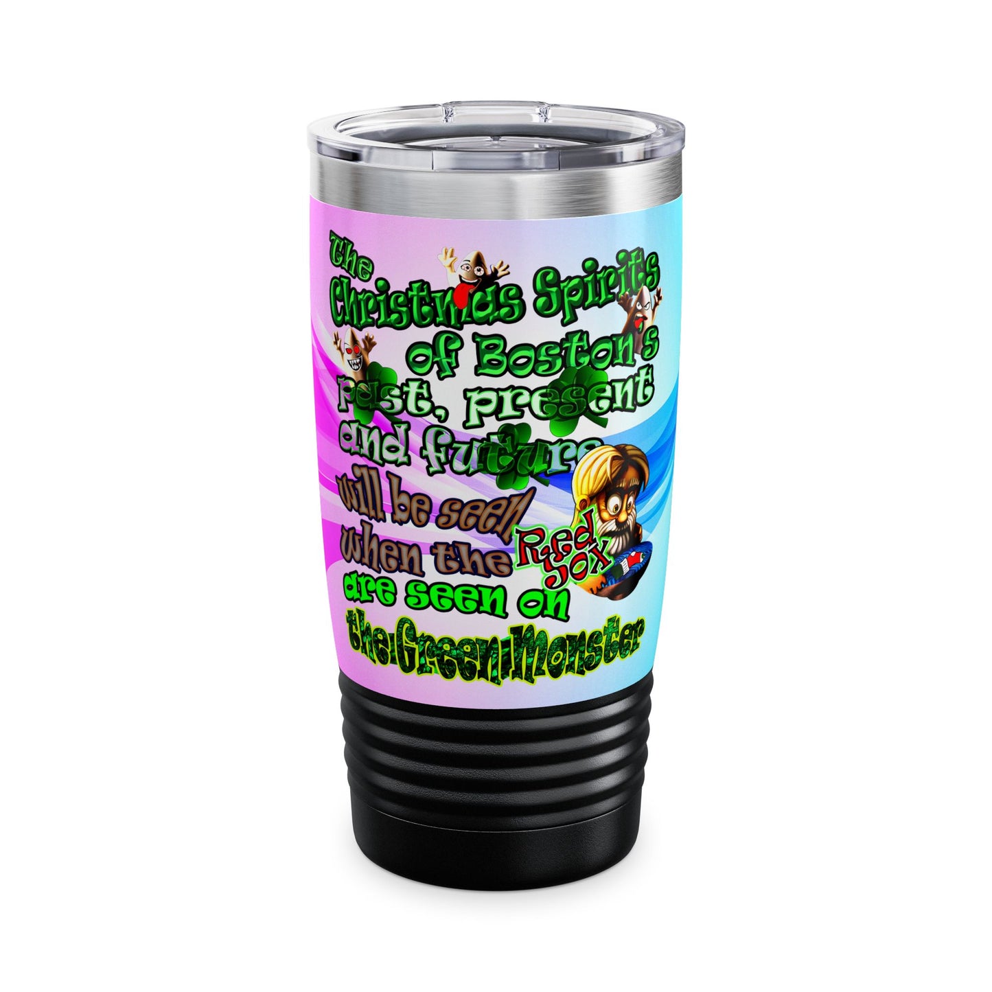 christmas spirits of boston - Ringneck Tumbler, 20oz (light blue-pink wave)