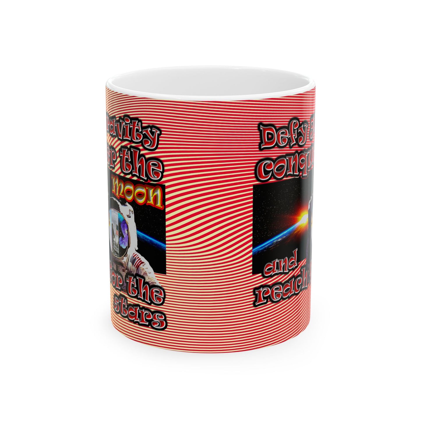defy conquer reach - White Mug (yellow-orange wave)