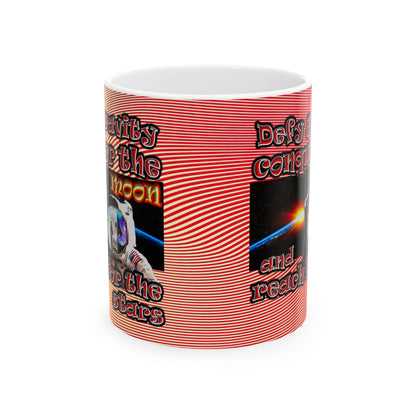 defy conquer reach - White Mug (yellow-orange wave)