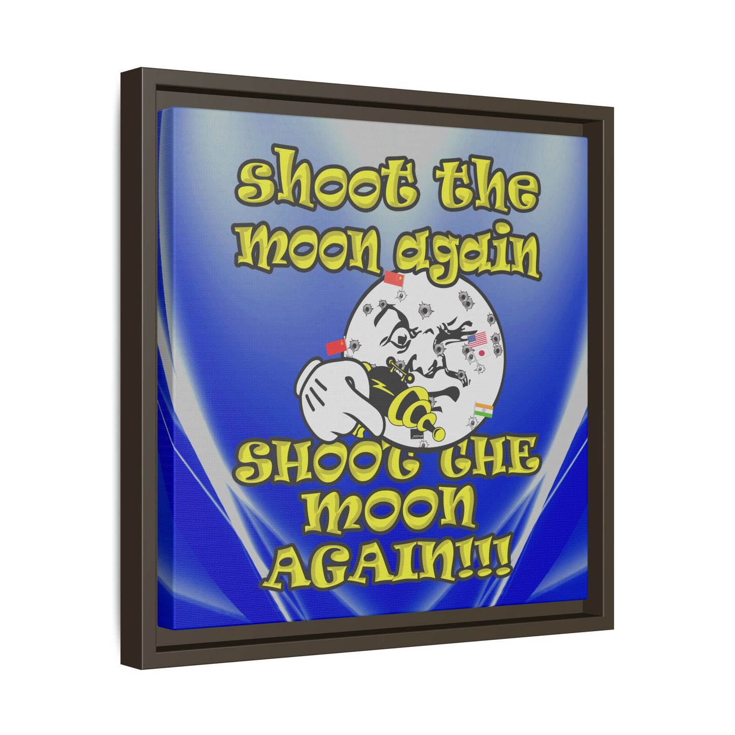 shoot the moon again - framed canvas art (blue-white wave)