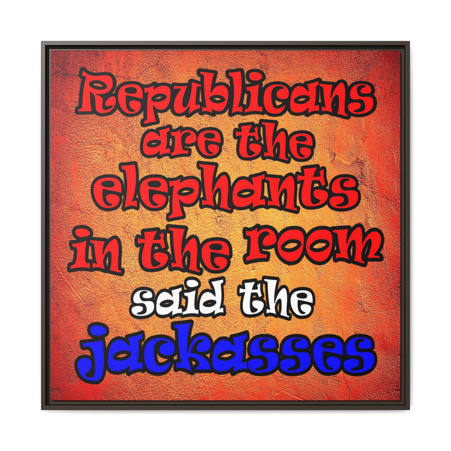 donkeys and elephants - framed canvas art (burnt orange)