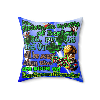 christmas spirits of boston - Spun Polyester Square Pillow - (blue-white wave)