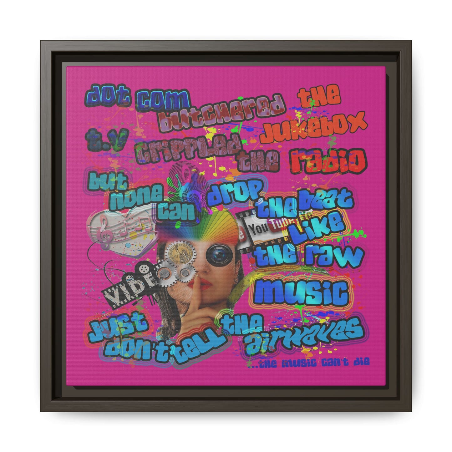 drop the beat - framed canvas art (pink)