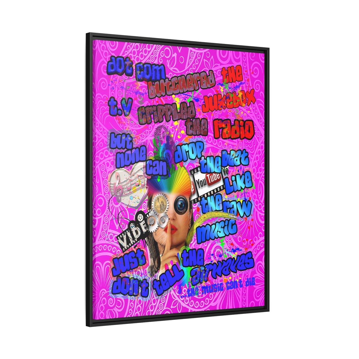 drop the beat - framed canvas art (pink swirl)