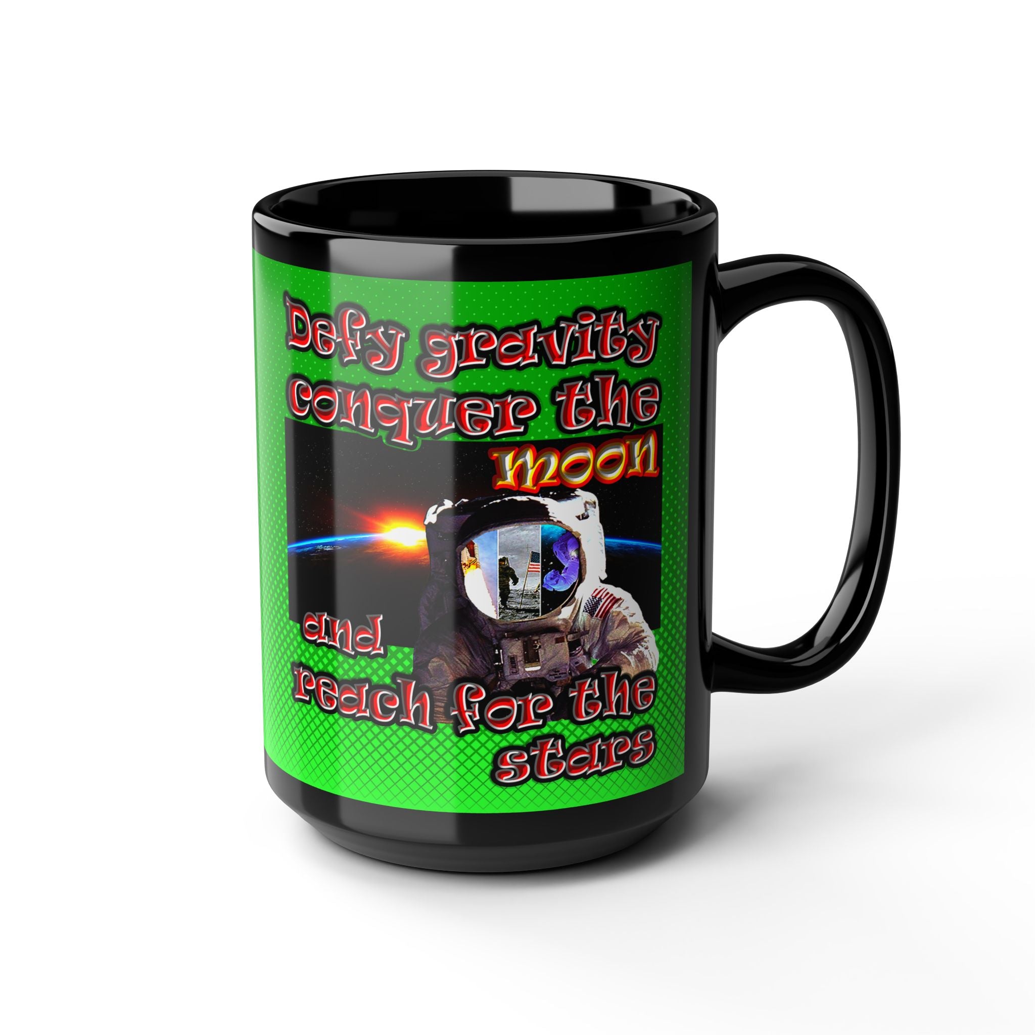 defy conquer reach - Black Mug (logo green)