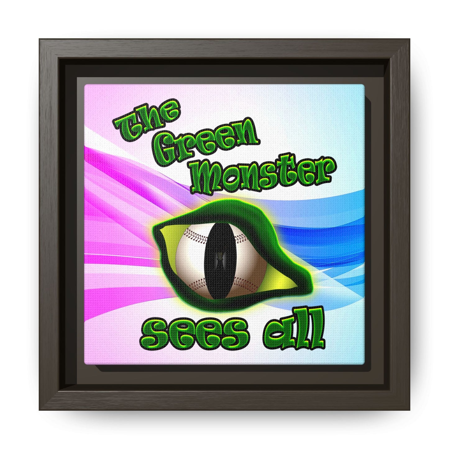 green monster - framed canvas art (light blue-pink wave)
