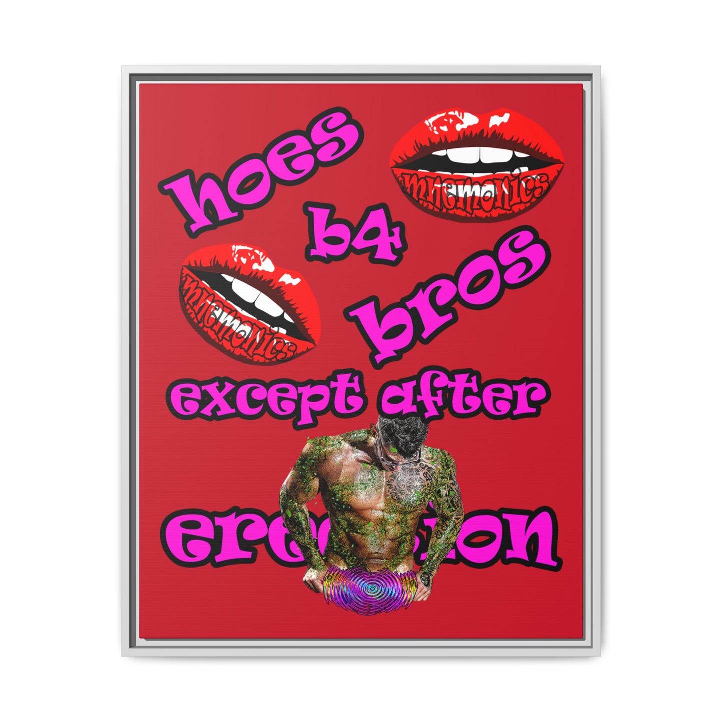 hoes b4 bros - framed canvas art (dark red)
