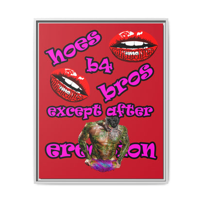 hoes b4 bros - framed canvas art (dark red)