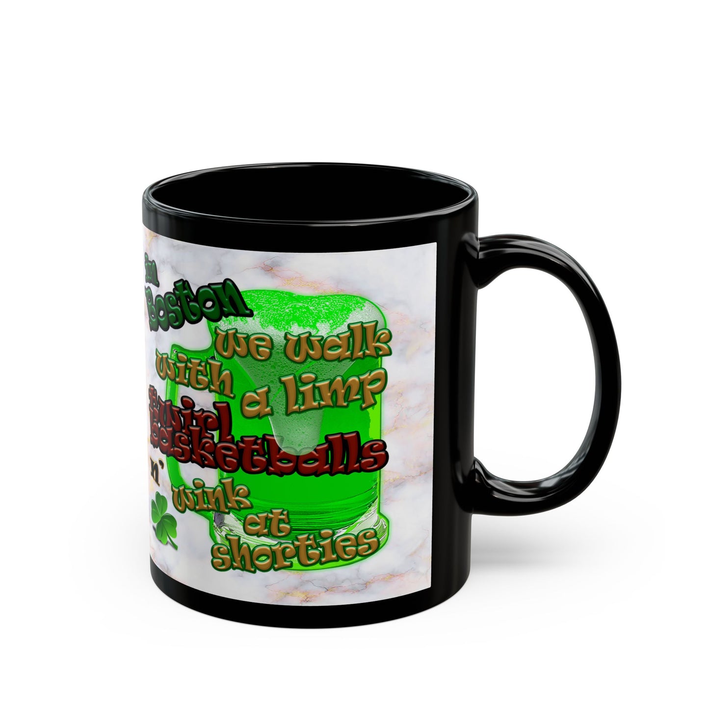 celtics logo - Black Mug (white marble)