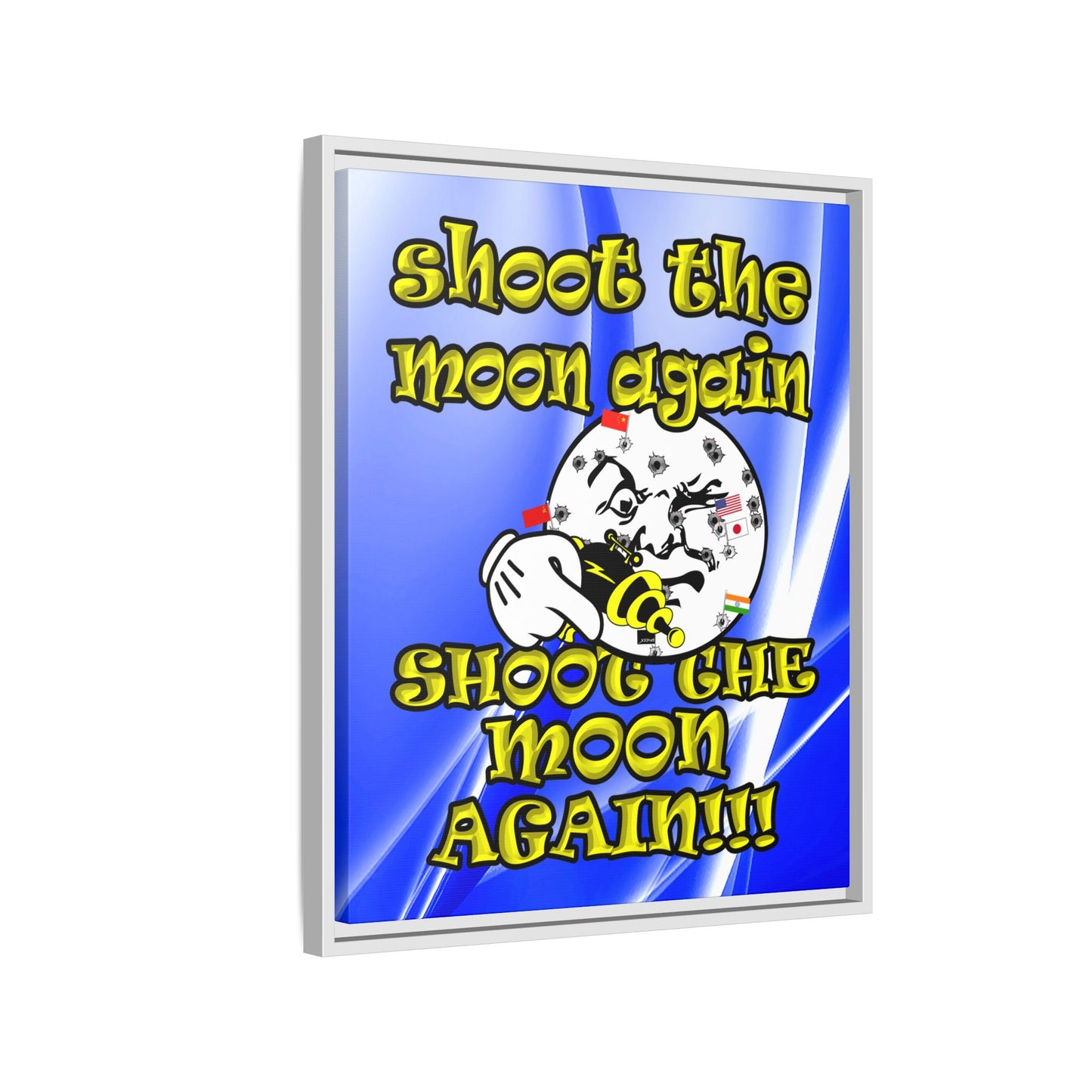 shoot the moon again - framed canvas art (blue-white wave)