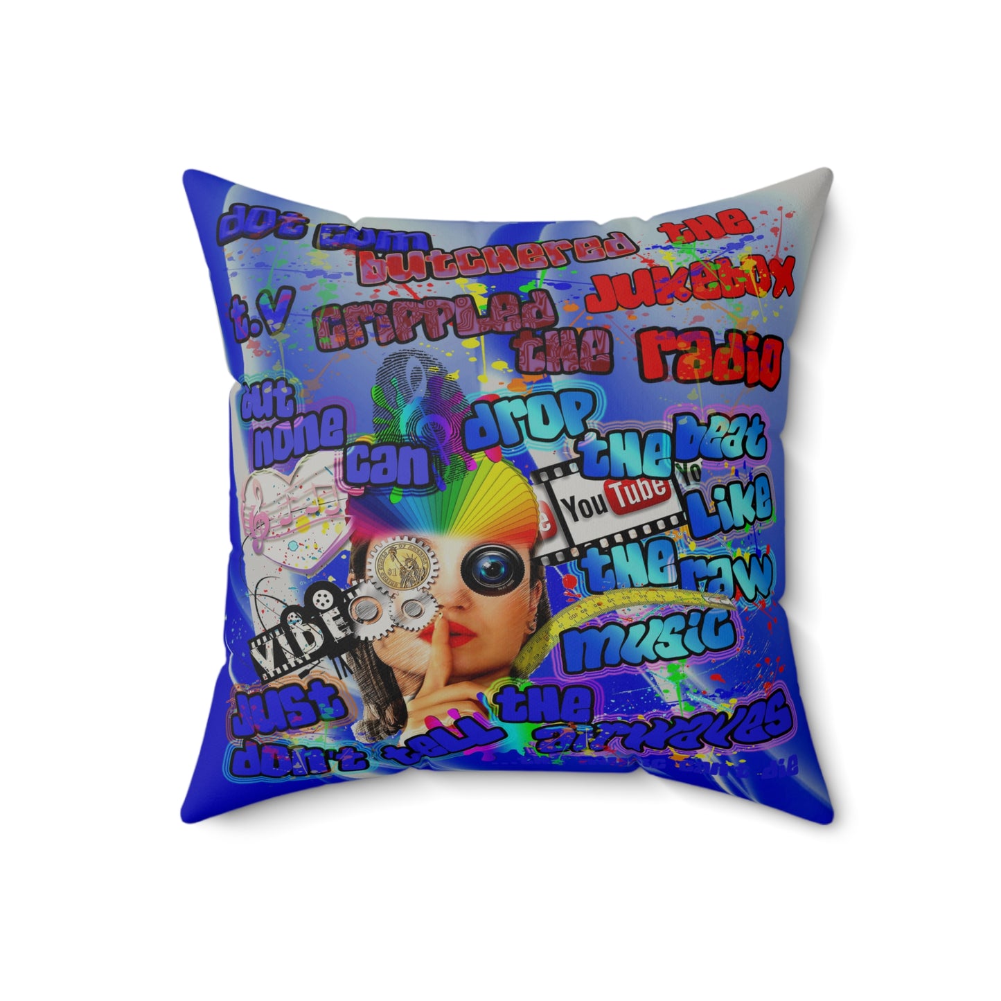drop the beat - Faux Suede Square Pillow - (blue-white wave)