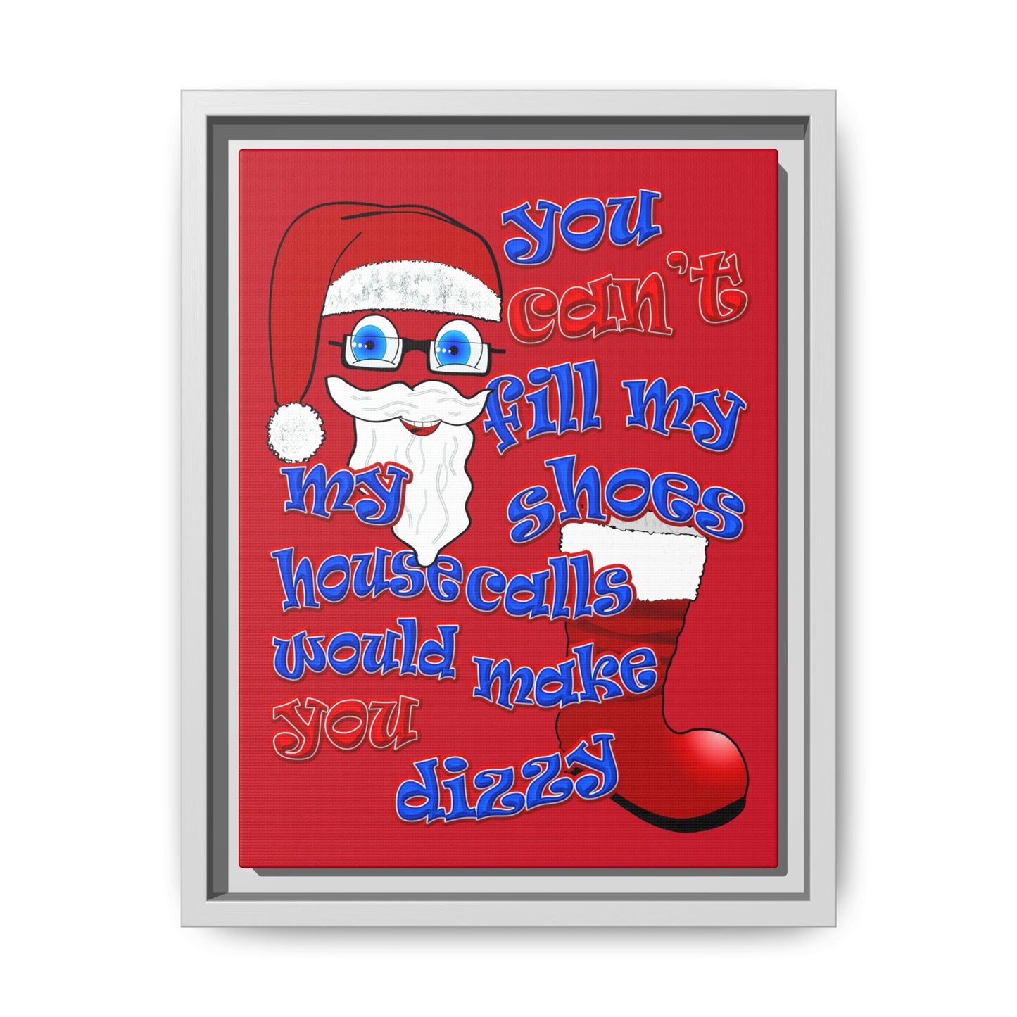 santa's shoes - framed canvas art (dark red)