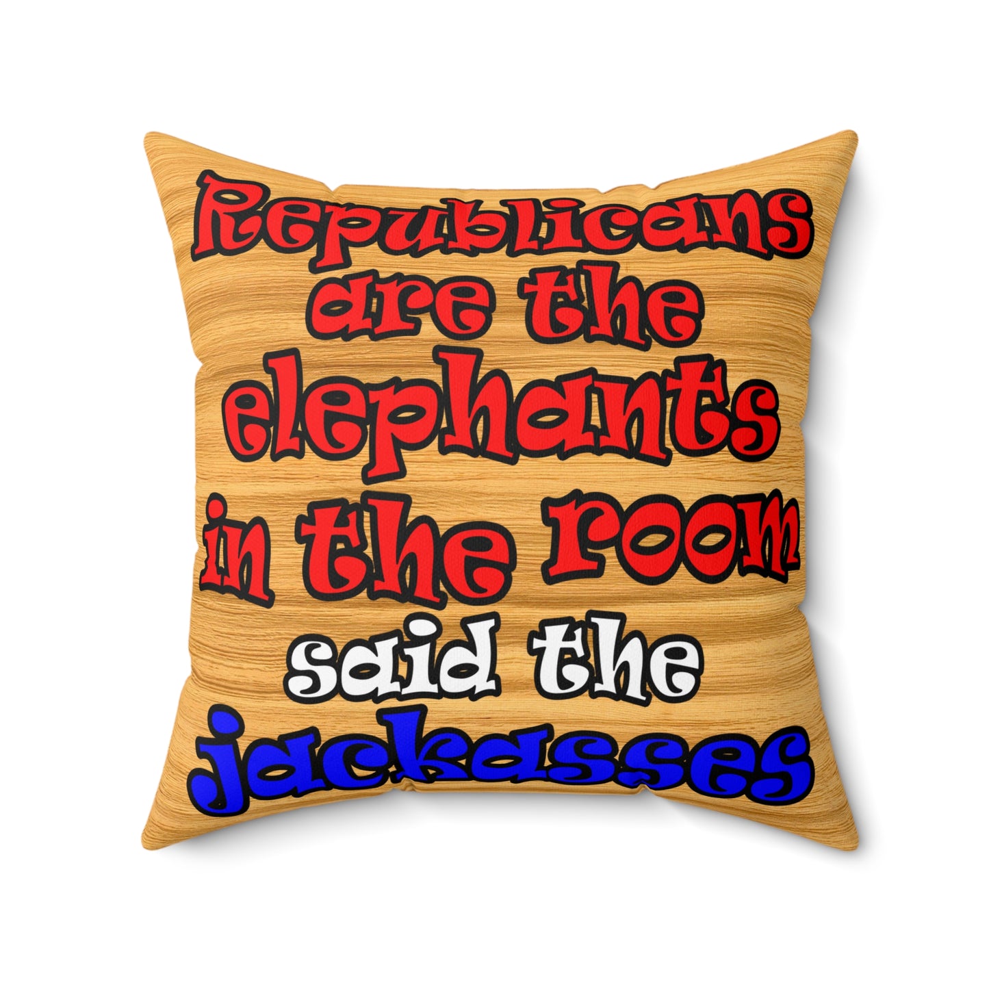 donkeys and elephants - Spun Polyester Square Pillow - (butterscotch wood finish)