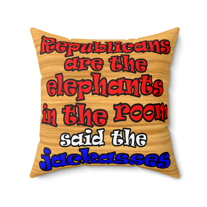 donkeys and elephants - Spun Polyester Square Pillow - (butterscotch wood finish)