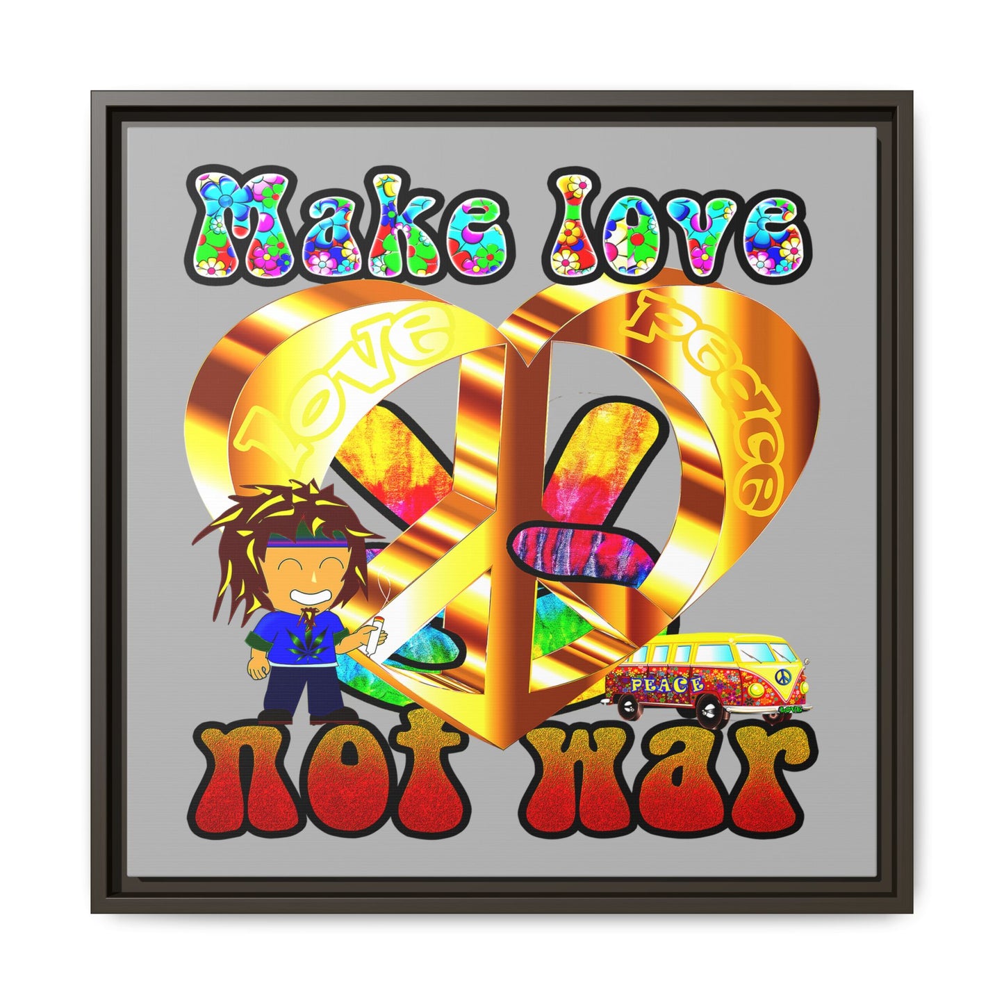 love peace - framed canvas art (light grey)