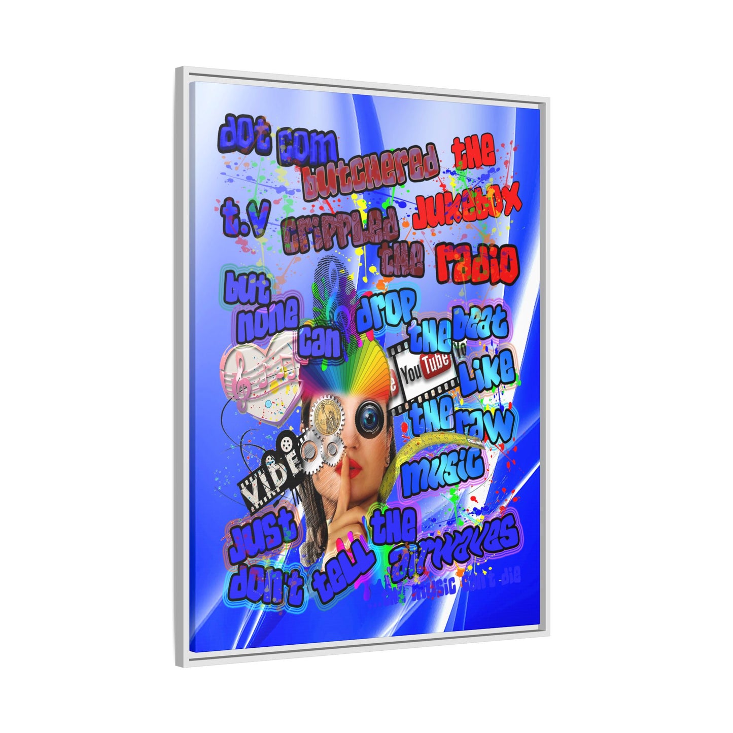 drop the beat - framed canvas art (blue-white wave)