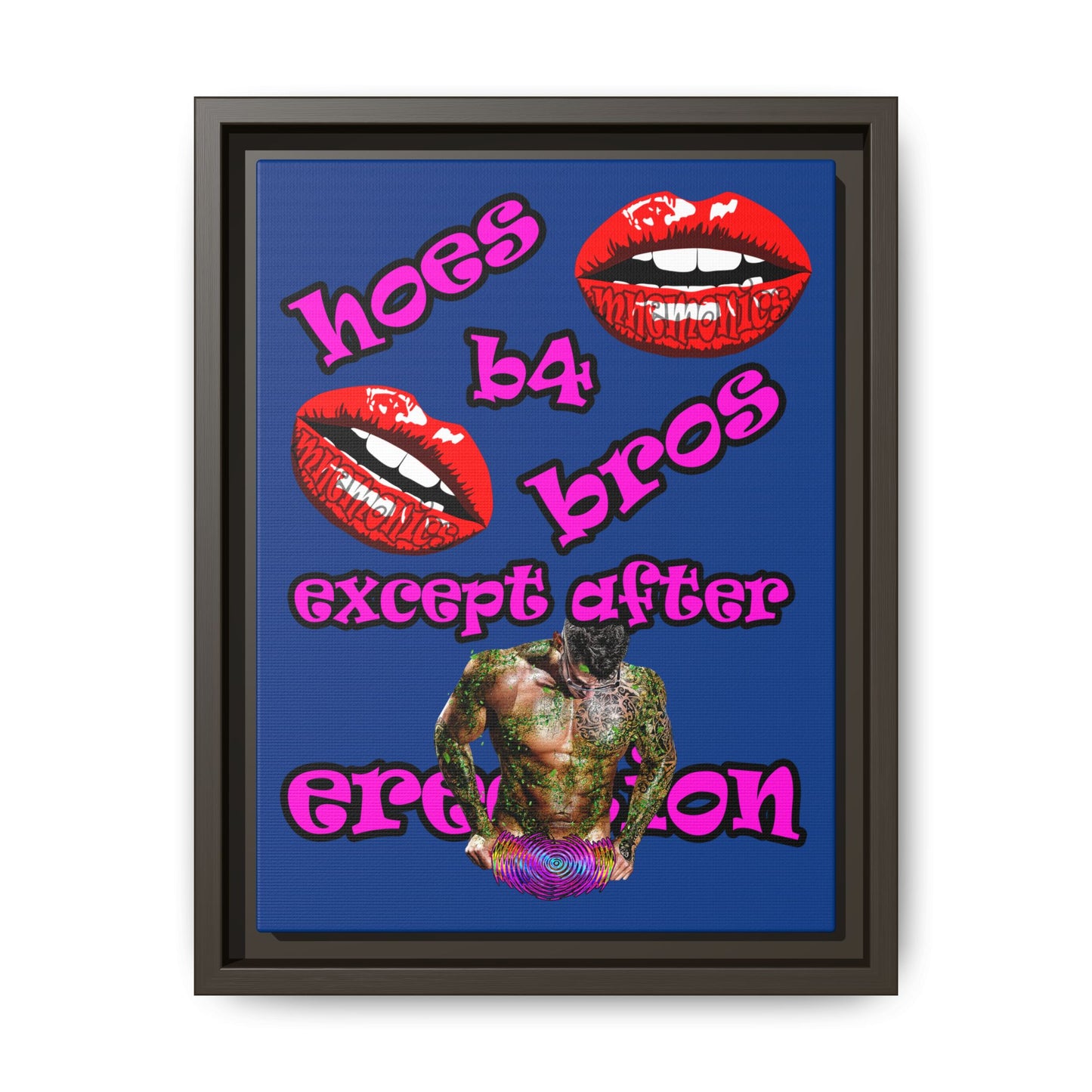 hoes b4 bros - framed canvas art (dark blue)