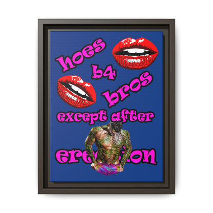 hoes b4 bros - framed canvas art (dark blue)
