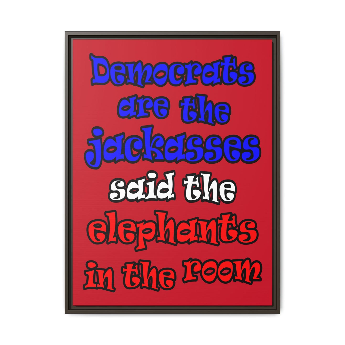 donkeys and elephants - framed canvas art (dark red)