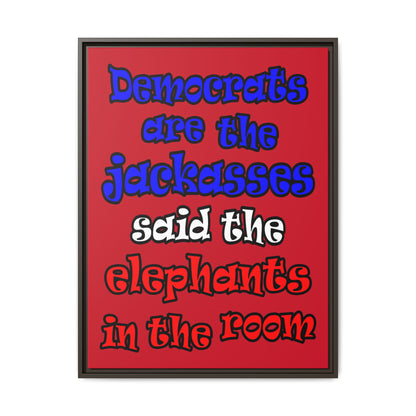 donkeys and elephants - framed canvas art (dark red)