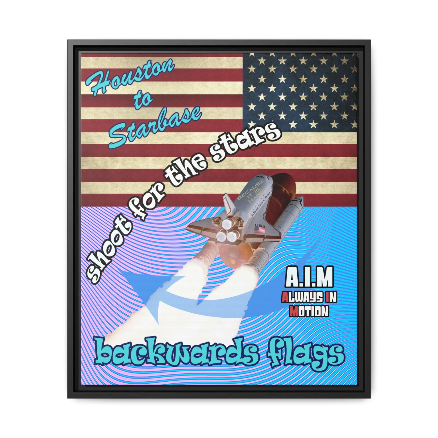 shoot for the stars - framed canvas art (light blue-purple wave)
