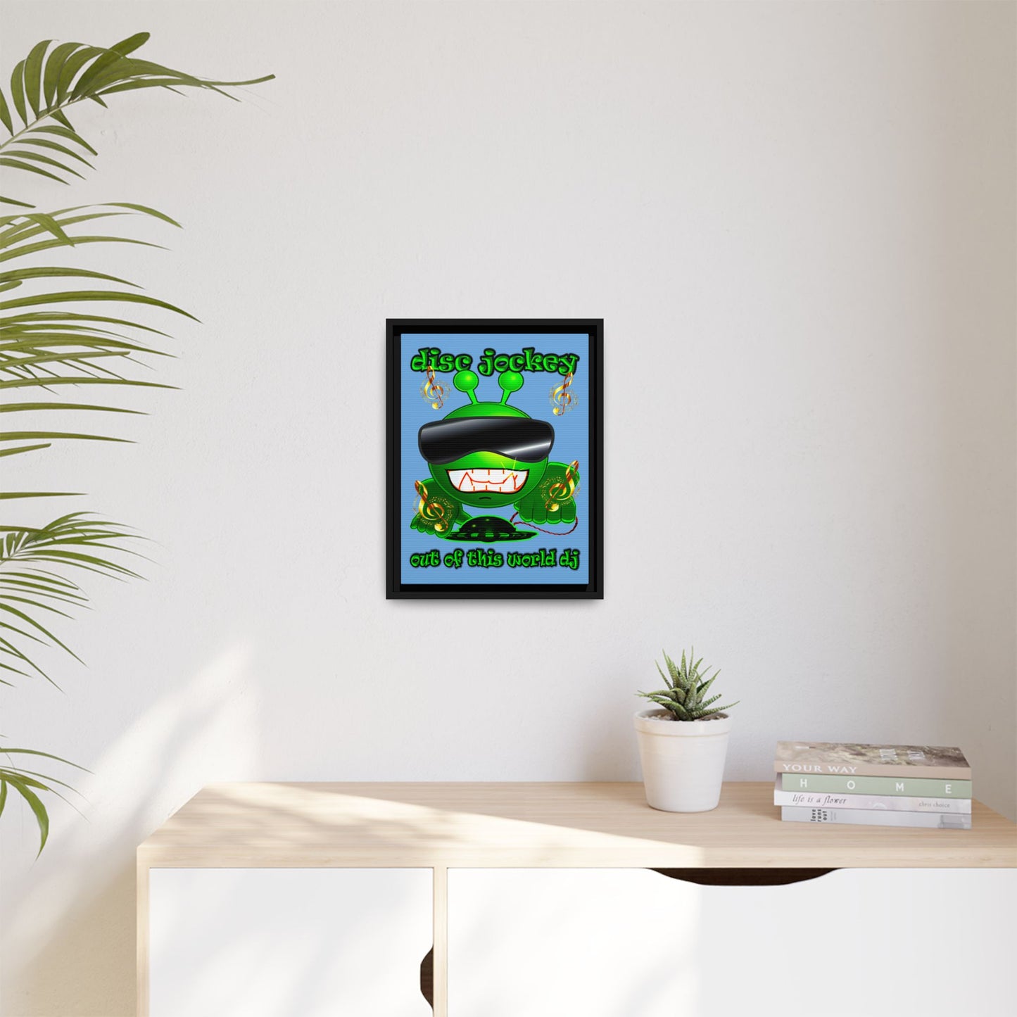 disc jockey - framed canvas art (light blue)