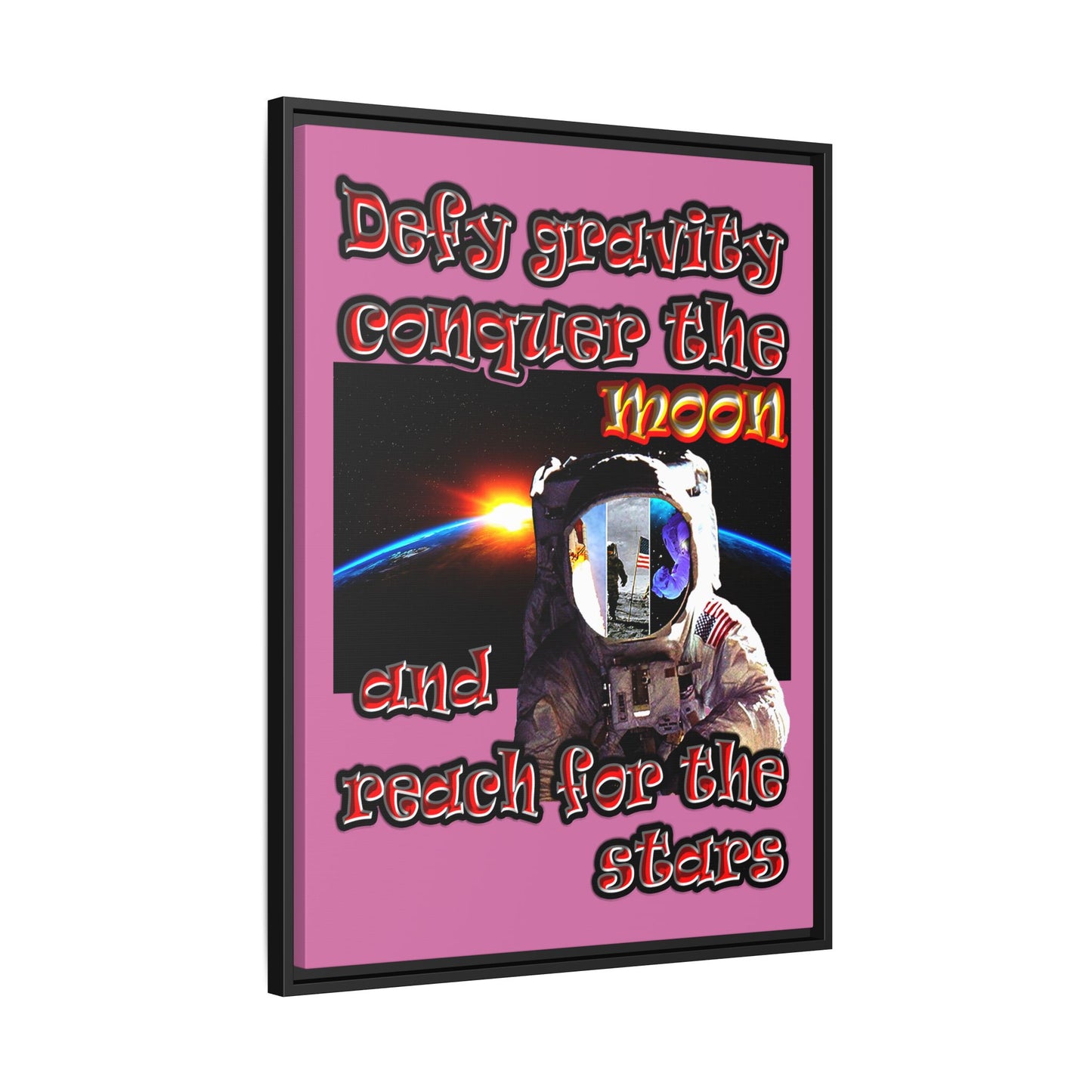 defy conquer reach - framed canvas art (light pink)