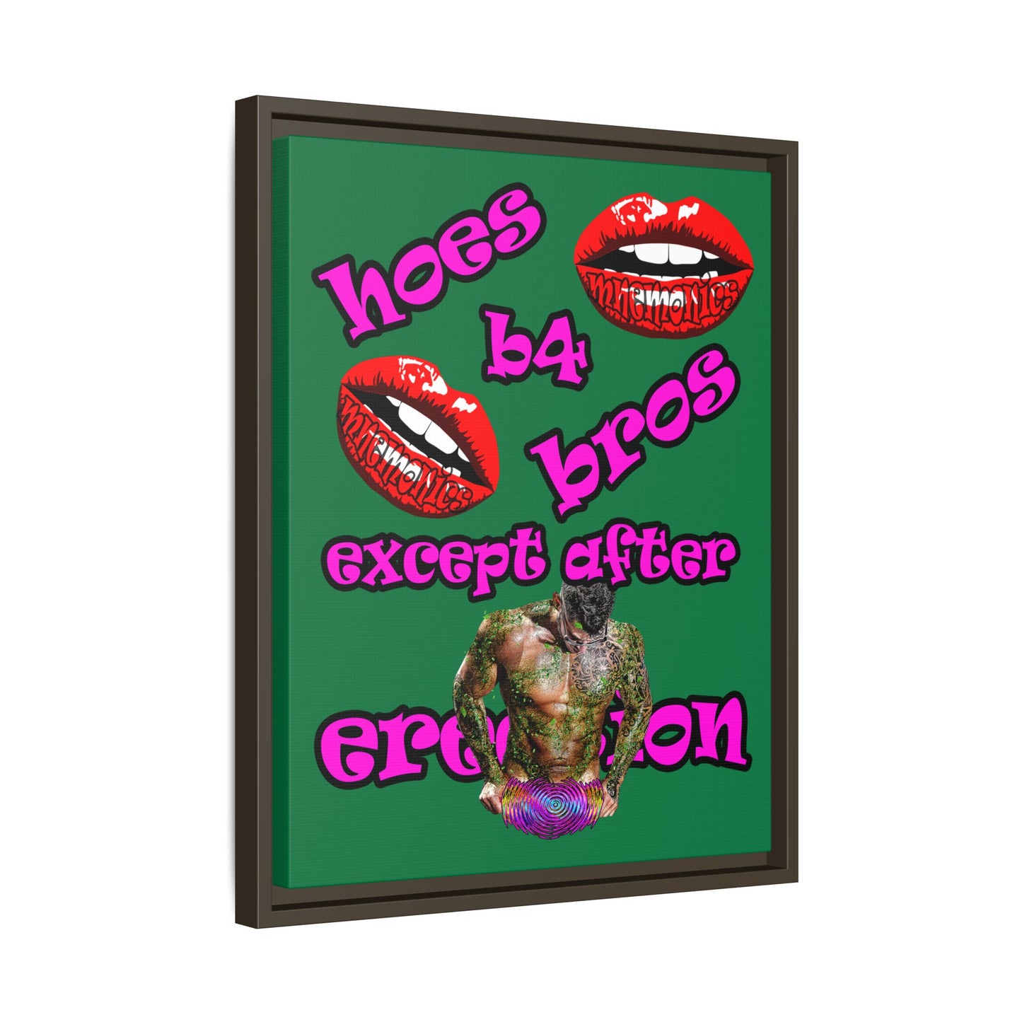 hoes b4 bros - framed canvas art (dark green)