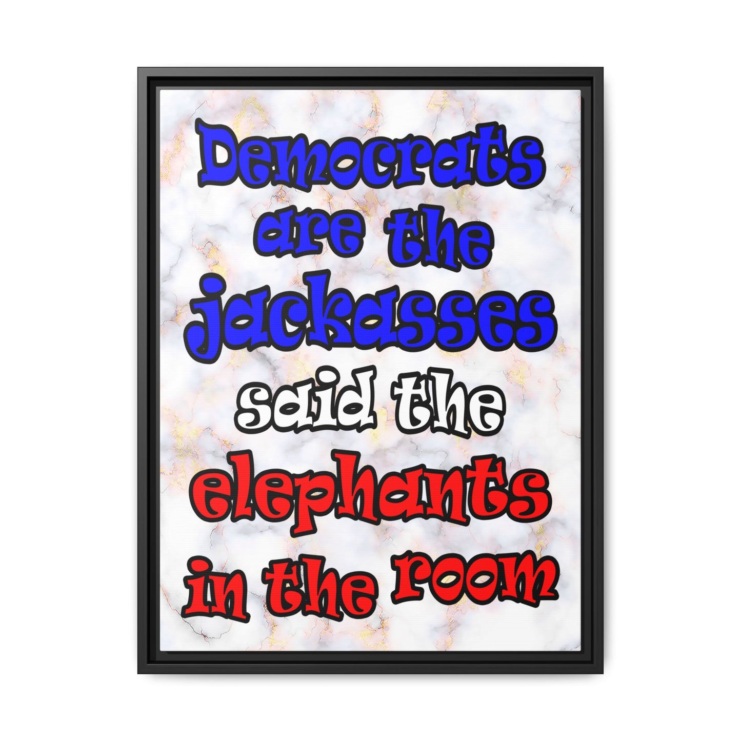 donkeys and elephants - framed canvas art (white marble)