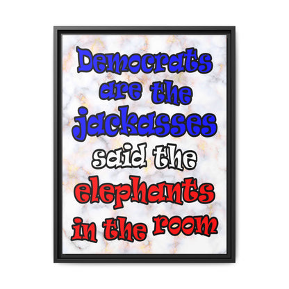 donkeys and elephants - framed canvas art (white marble)