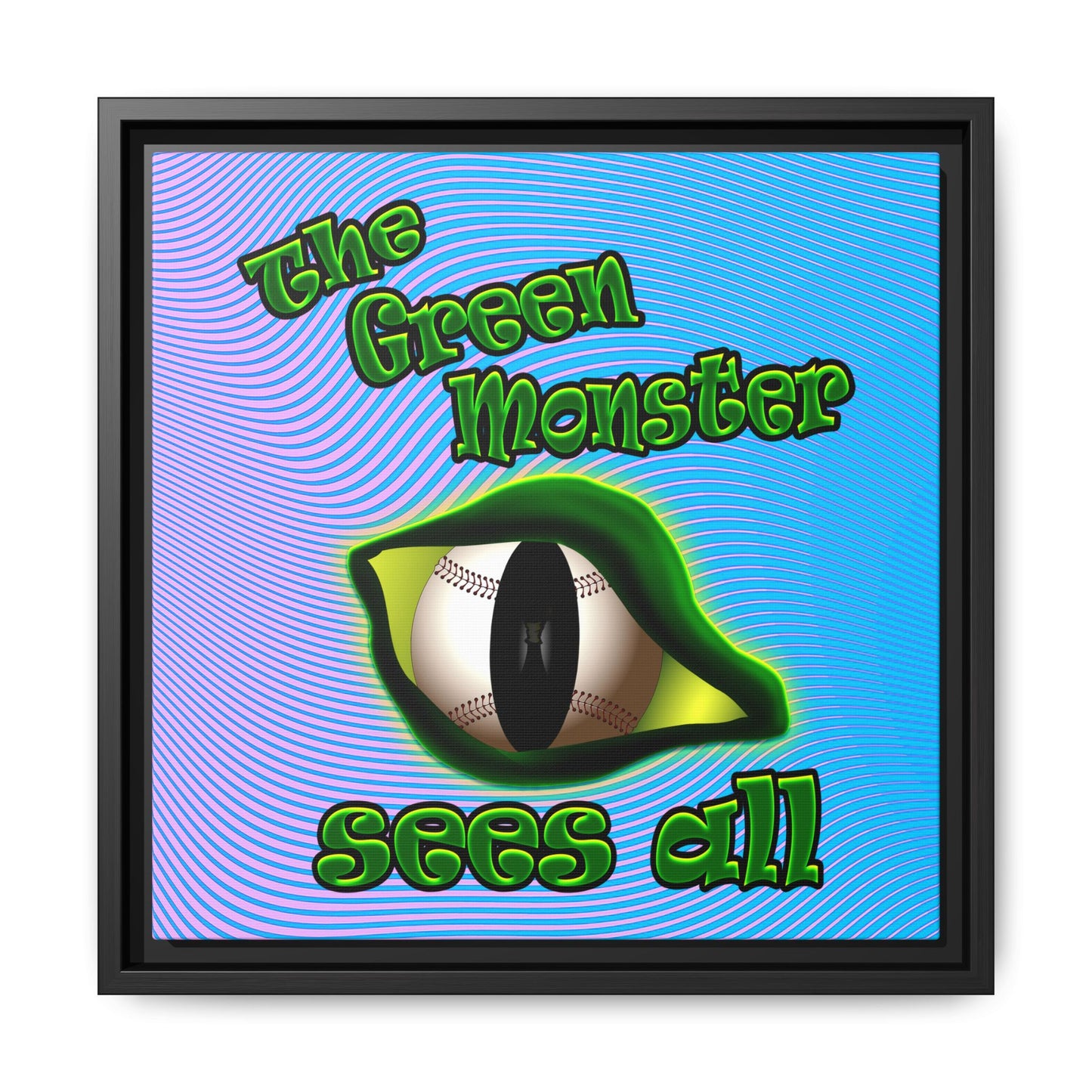 green monster - framed canvas art (light blue-purple wave)