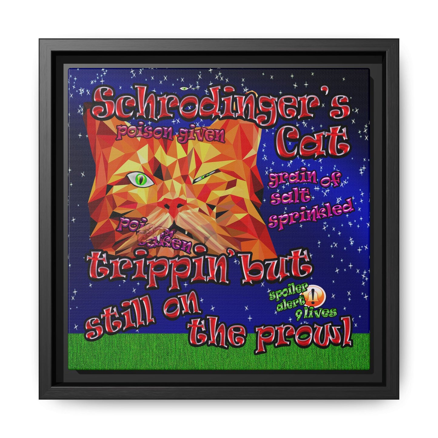 schrodinger's cat - framed canvas art ('snoops' background)