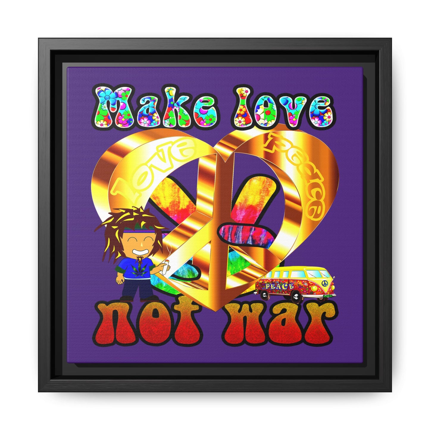 love peace - framed canvas art (purple)