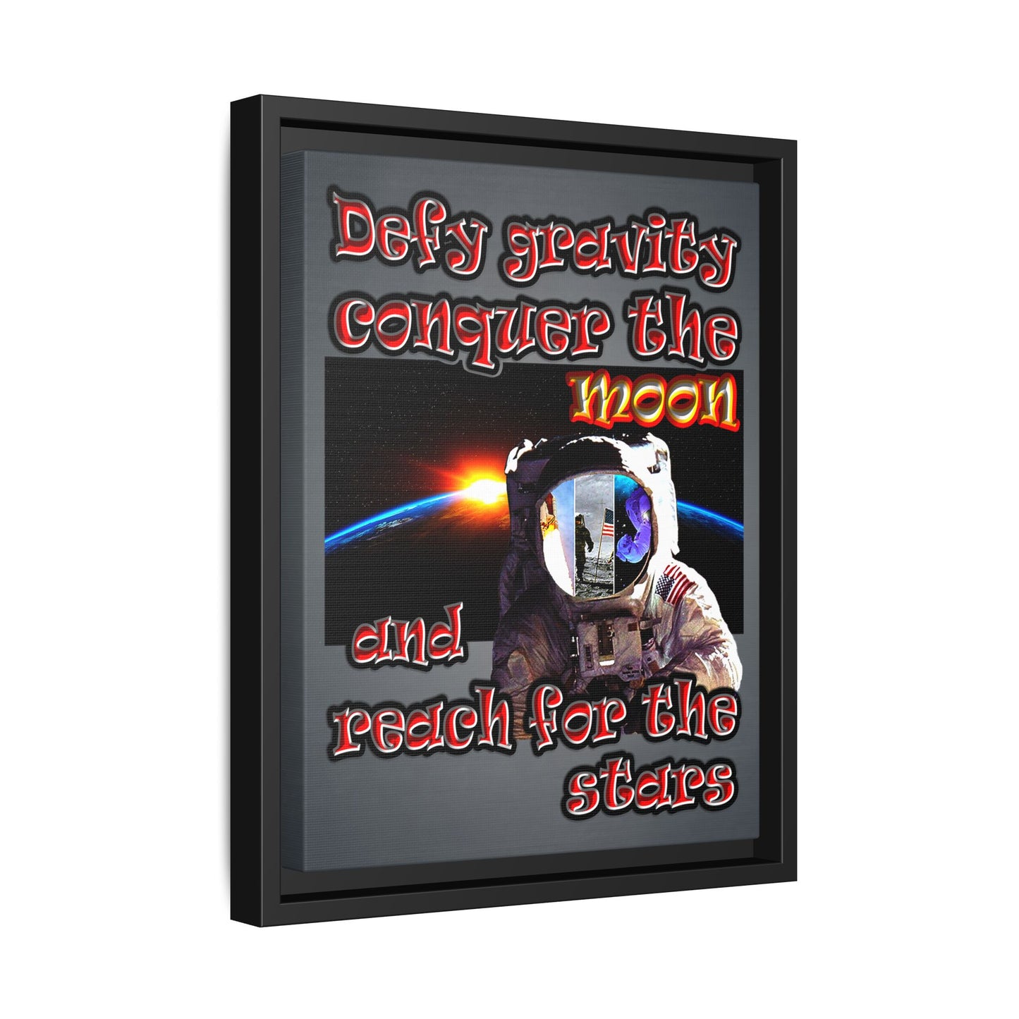 defy conquer reach - framed canvas art (grey-light grey)