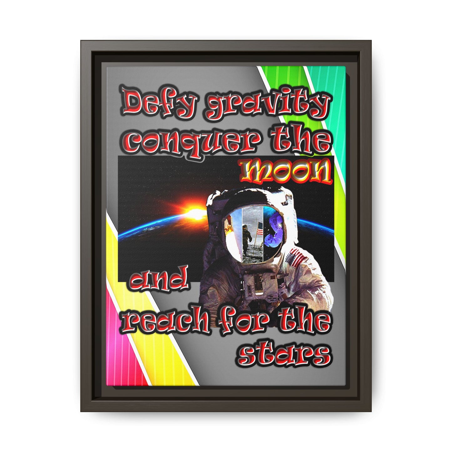 defy conquer reach - framed canvas art (rainbow split)