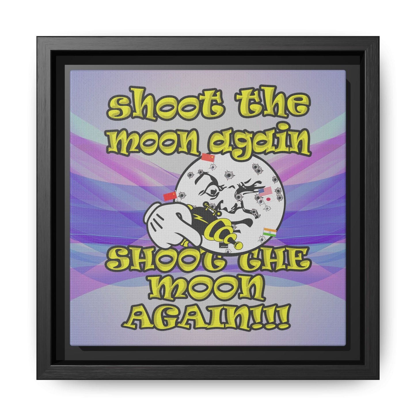 shoot the moon again - framed canvas art (light blue-pink wave)