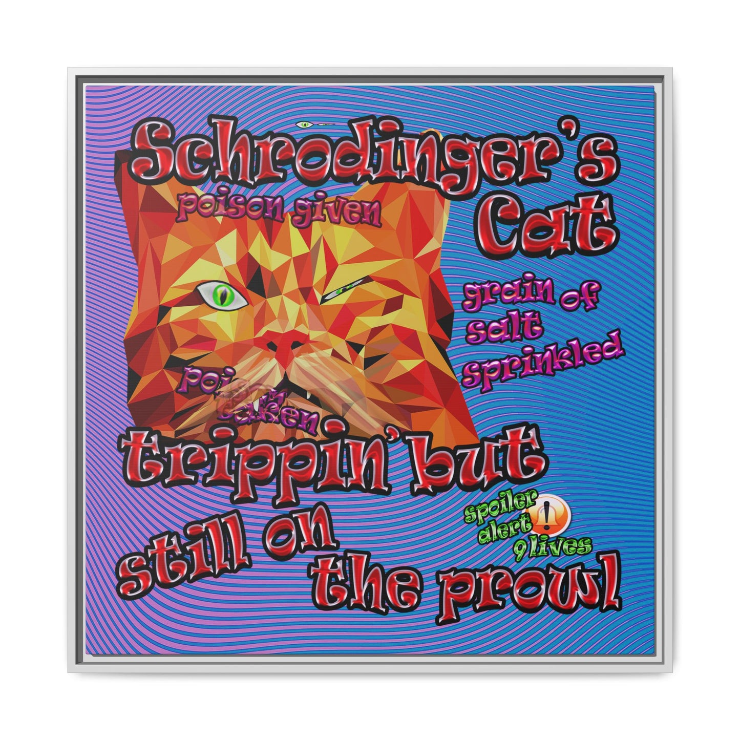 schrodinger's cat - framed canvas art (light blue-purple wave)