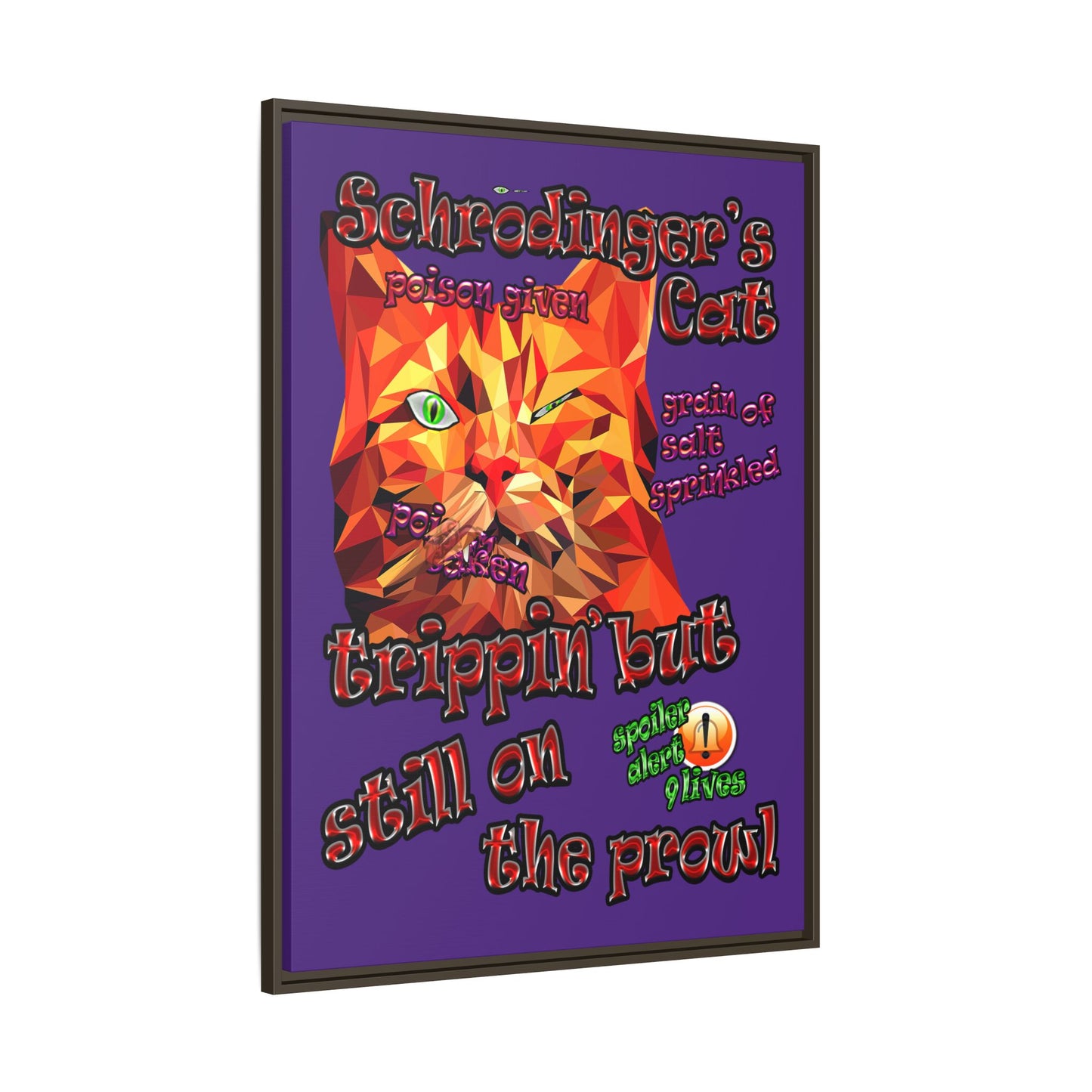schrodinger's cat - framed canvas art (purple)