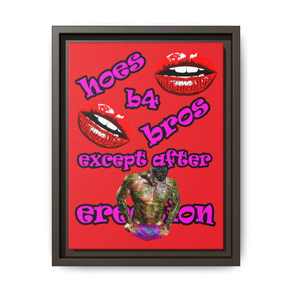 hoes b4 bros - framed canvas art (red)