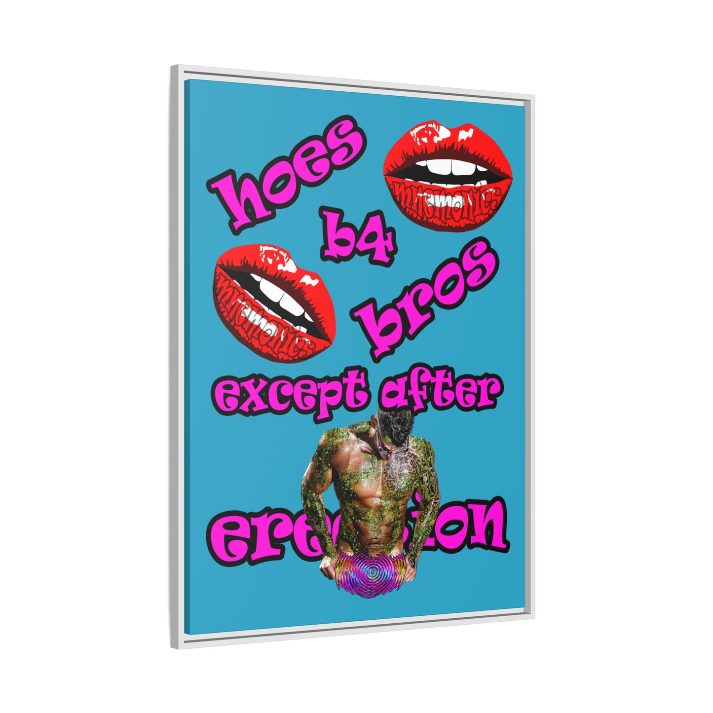 hoes b4 bros - framed canvas art (turquoise)