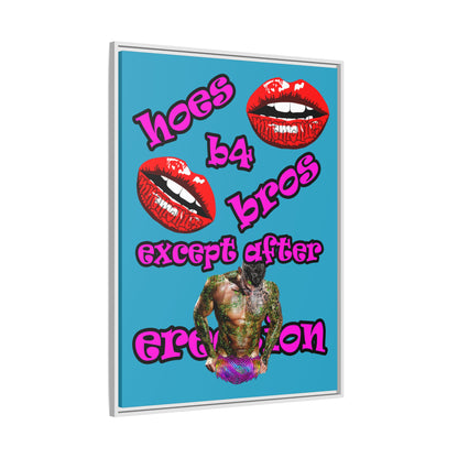hoes b4 bros - framed canvas art (turquoise)