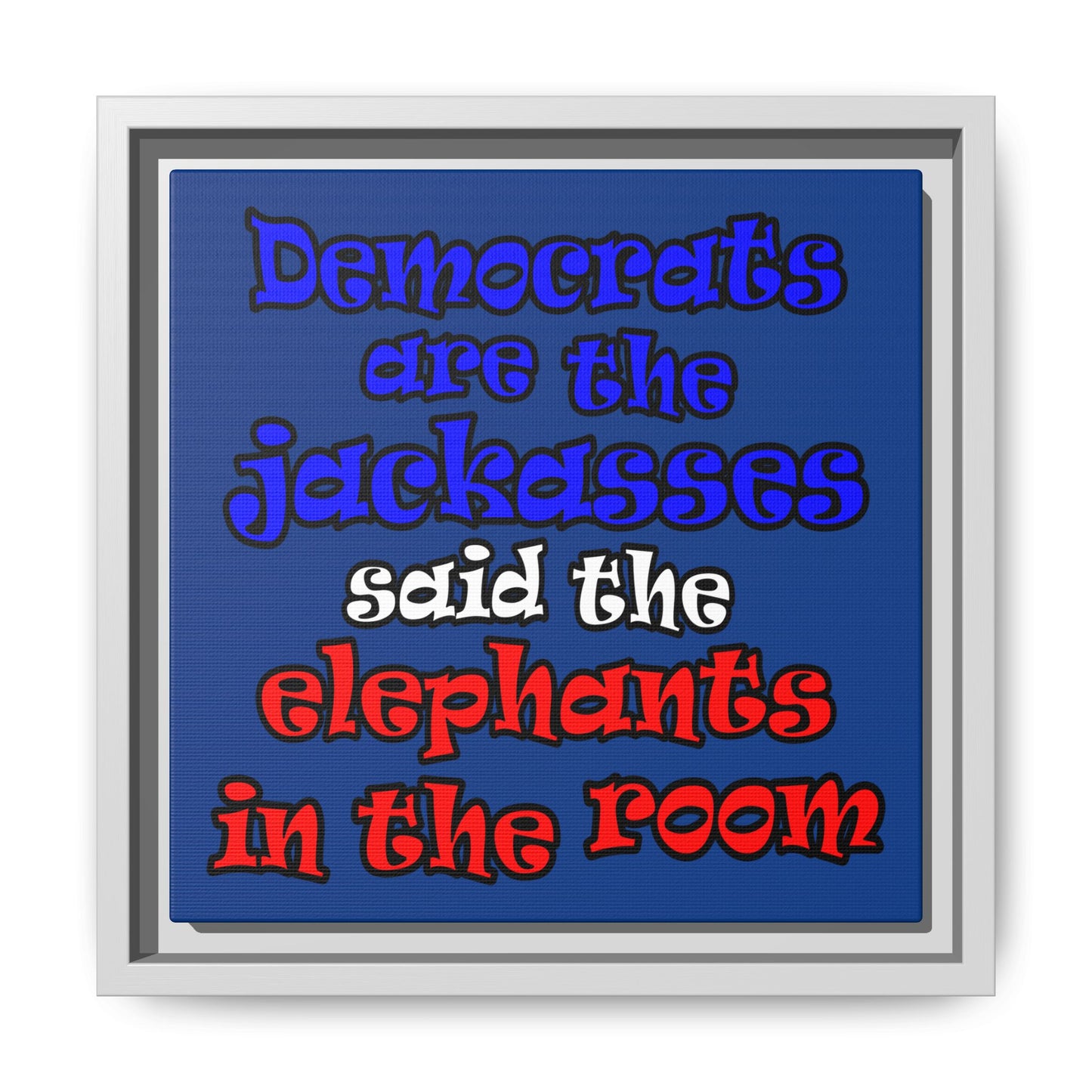 donkeys and elephants - framed canvas art (dark blue)