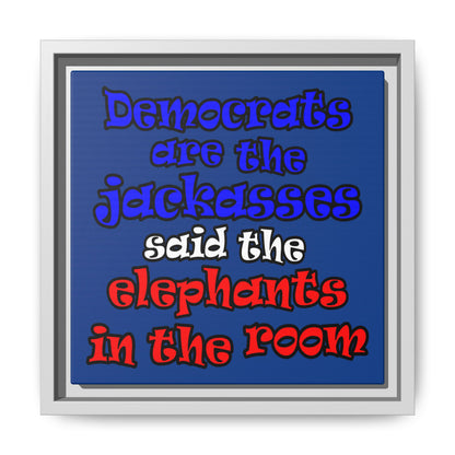 donkeys and elephants - framed canvas art (dark blue)