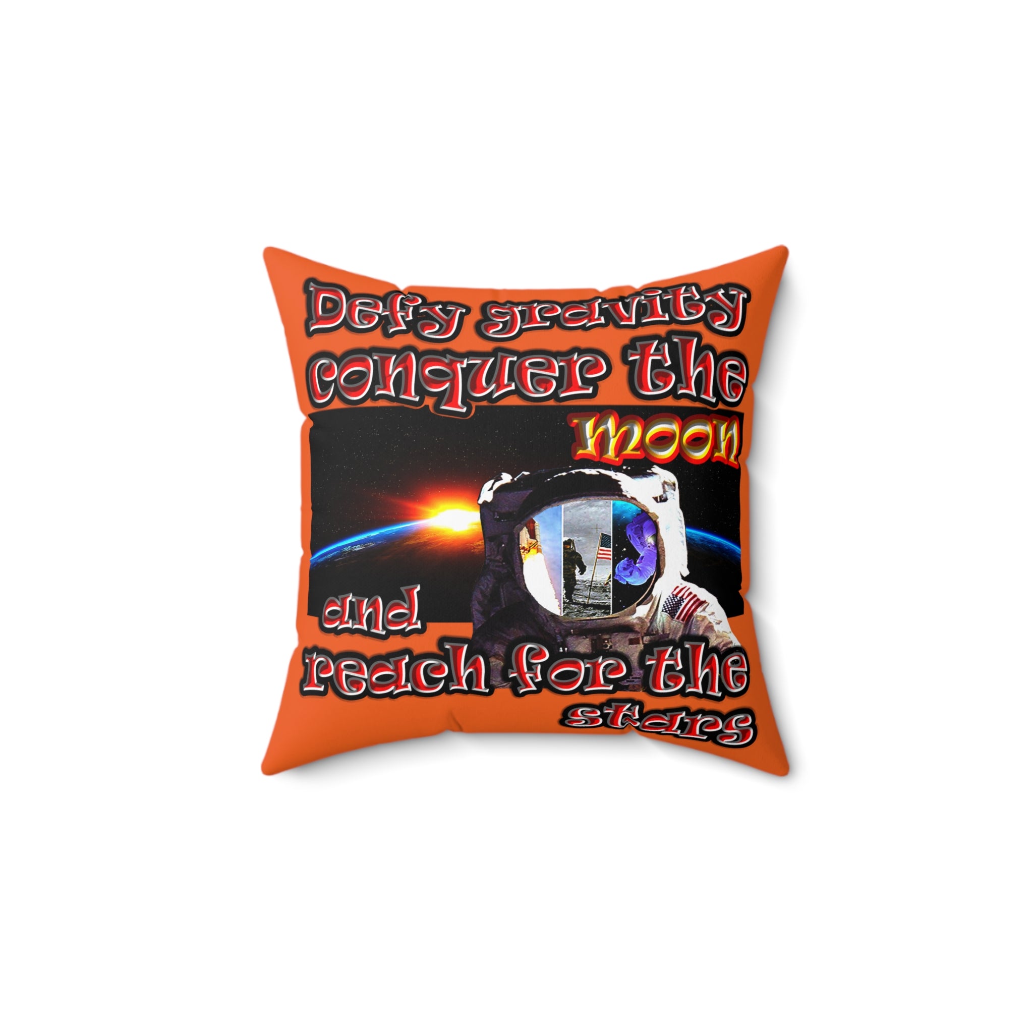 defy conquer reach - Spun Polyester Square Pillow - (orange)