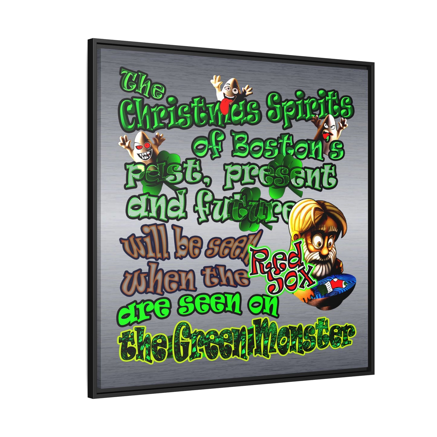christmas spirits of boston - framed canvas art (brushed nickel)