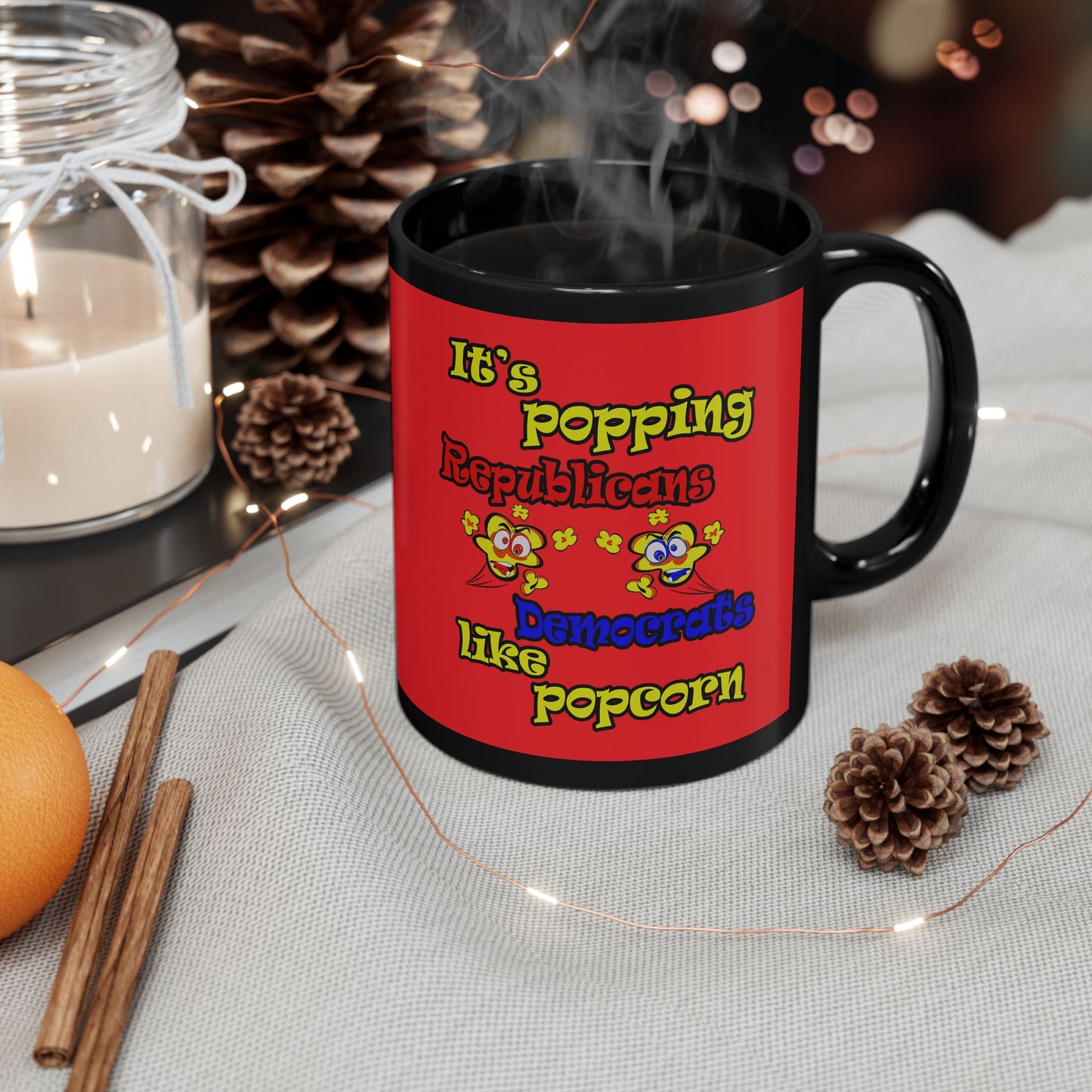 popping like popcorn - Black Mug (red)
