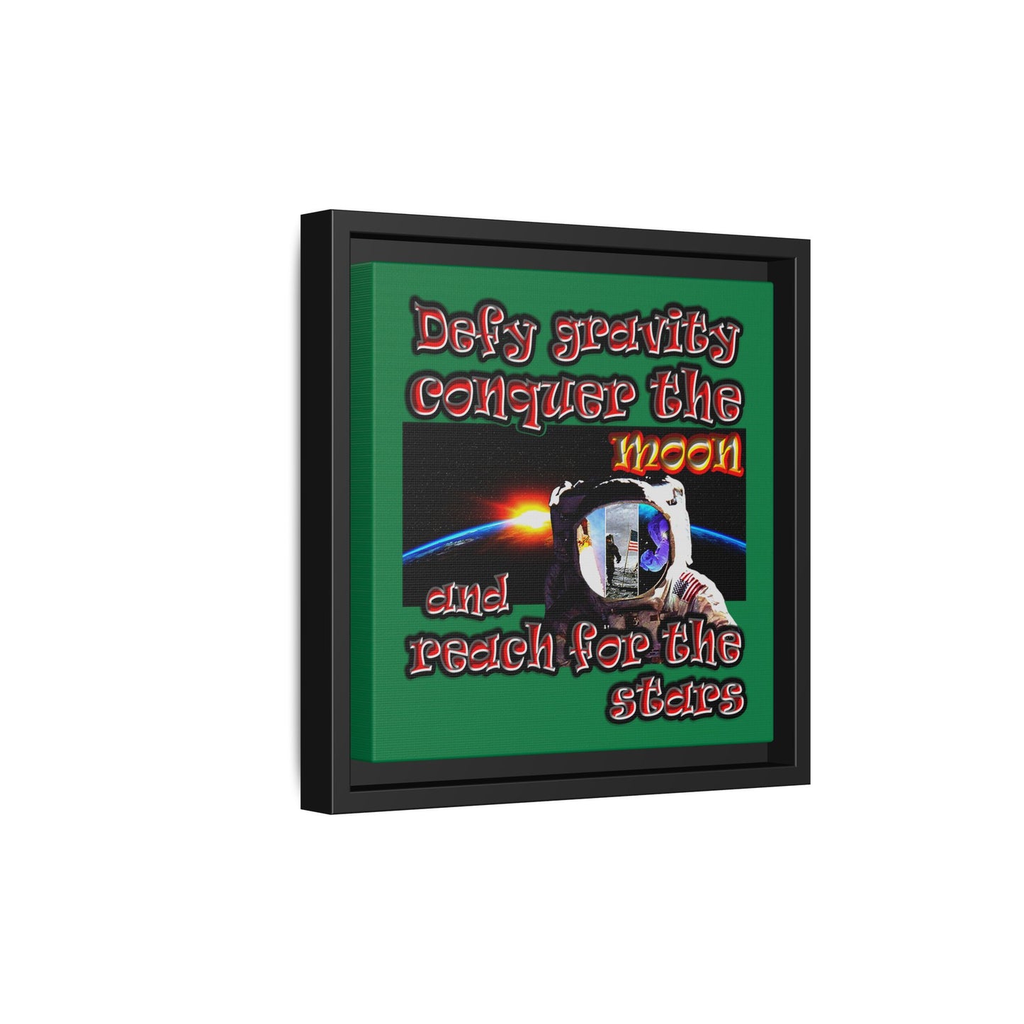 defy conquer reach - framed canvas art (dark green)