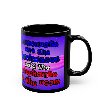 donkeys and elephants - Black Mug (purple-pink wave)