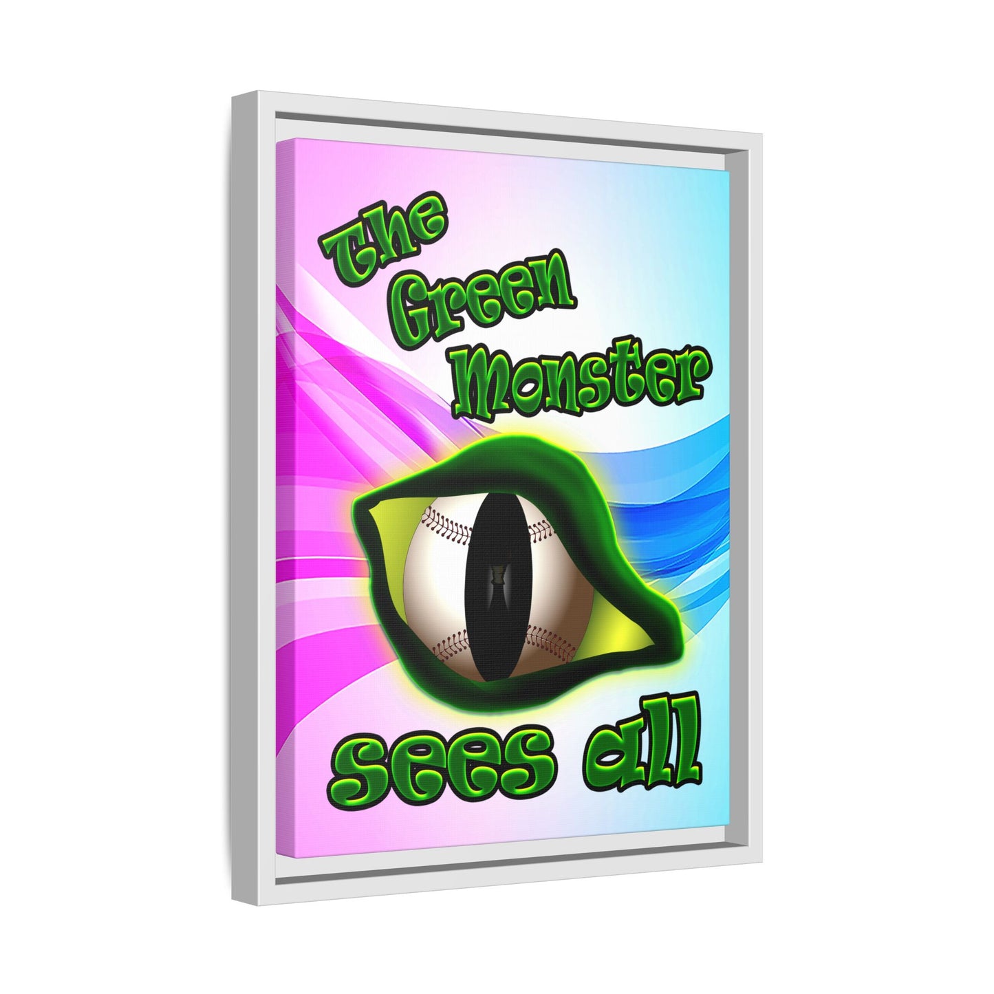 green monster - framed canvas art (light blue-pink wave)