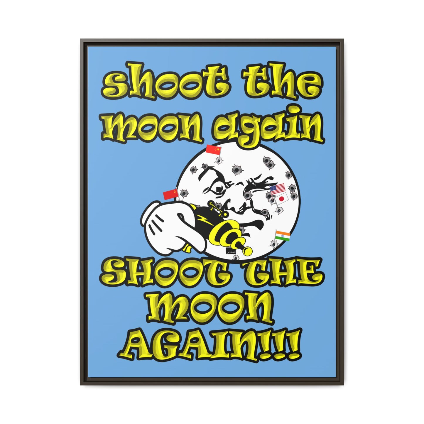 shoot the moon again - framed canvas art (light blue)